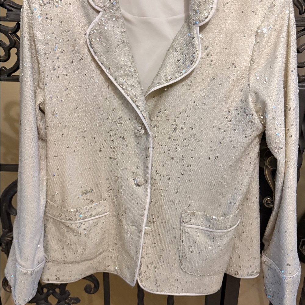 Alexis Cream Sequin-Embellished Blazer